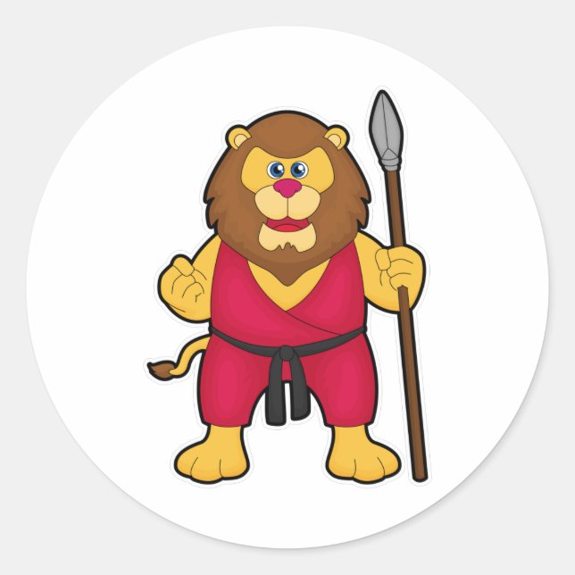 Lion as Warrior with Spear Classic Round Sticker (Front)