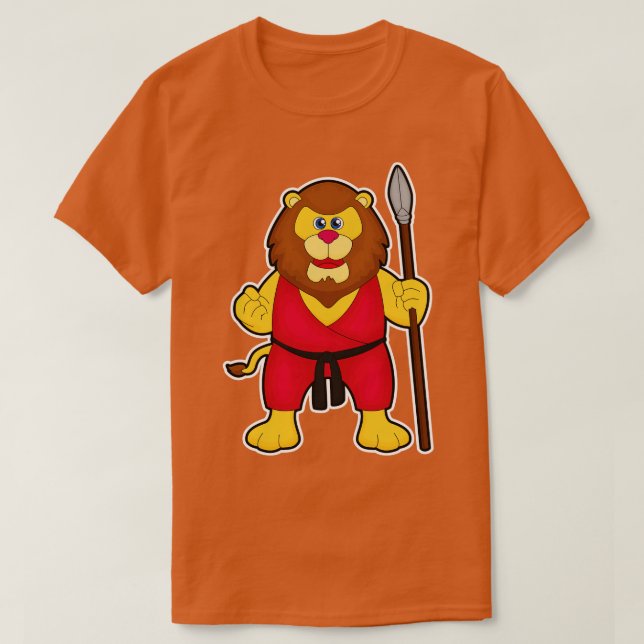 Lion as Warrior with Spear T-Shirt (Design Front)