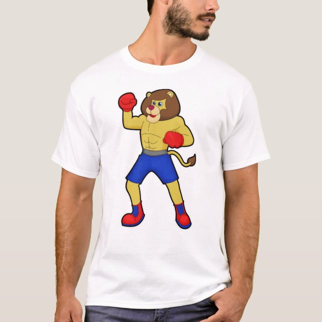 Lion at Boxing with Boxing gloves T-Shirt (Front)