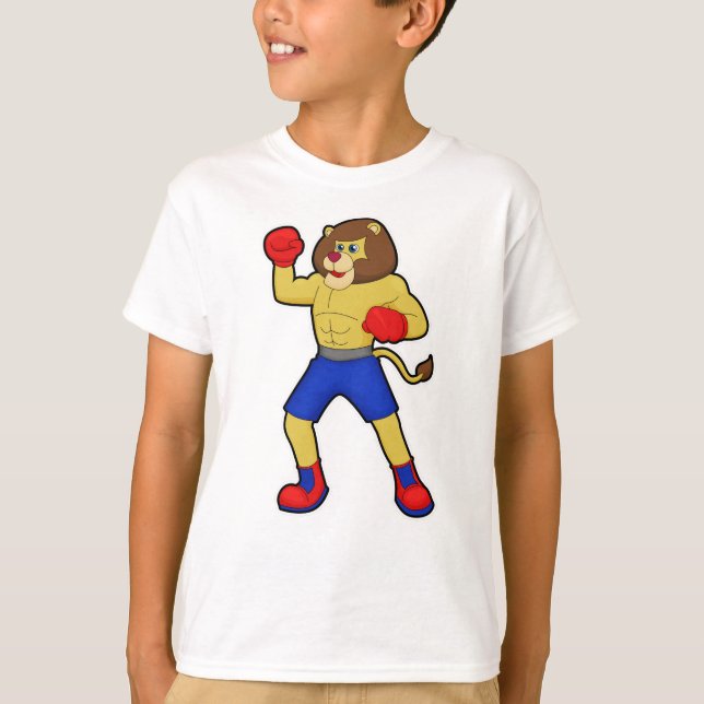 Lion at Boxing with Boxing gloves T-Shirt (Front)