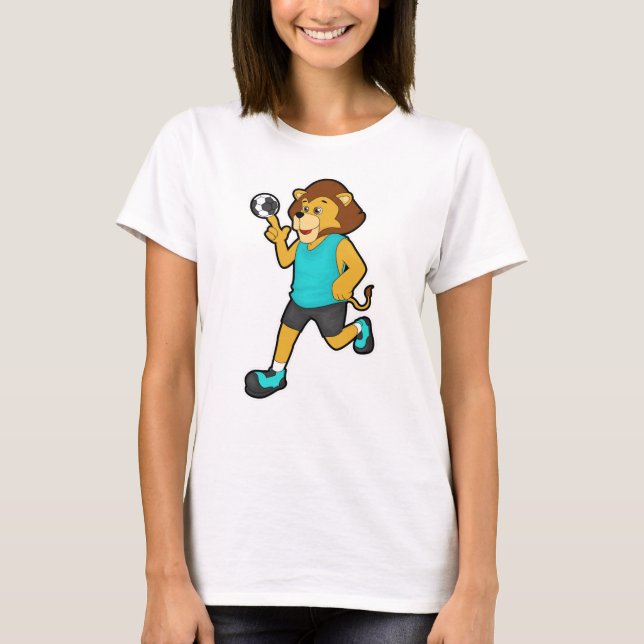 Lion at Handball player with Handball T-Shirt (Front)