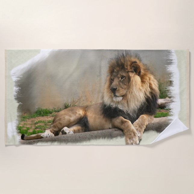 Lion At Rest Beach Towel (Front)