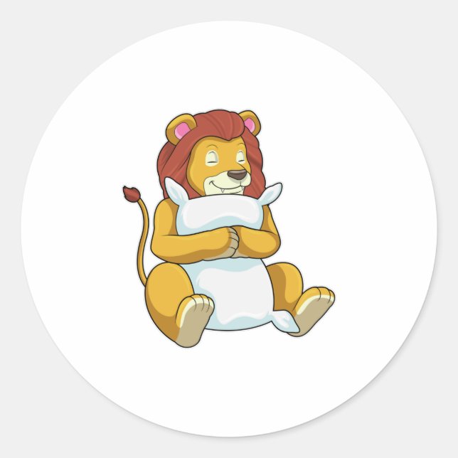 Lion at Sleeping with Pillow Classic Round Sticker (Front)