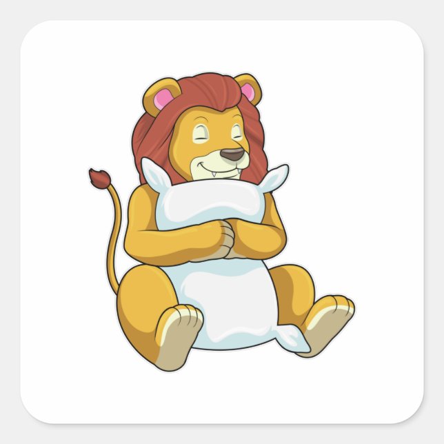 Lion at Sleeping with Pillow Square Sticker (Front)