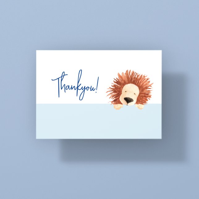 Lion Baby Blue 1st Birthday Thank You Card (Creator Uploaded)