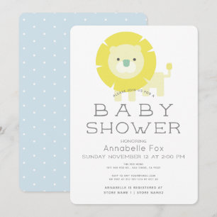 Lion Baby Blue Boy Baby Shower Invitation