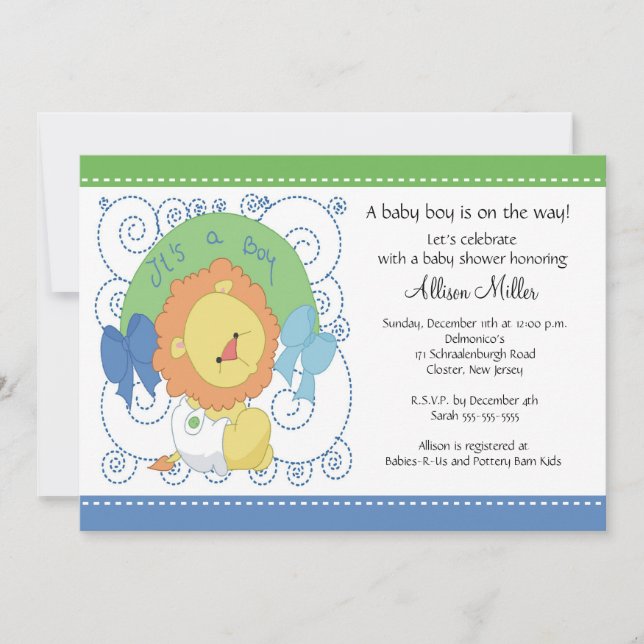 Lion Baby Boy Baby Shower Invitation (Front)