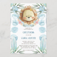 Lion Baby Boy Christening Invitation