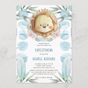 Lion Baby Boy Christening Invitation