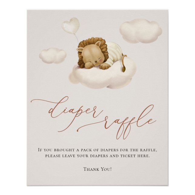 Lion Baby Cloud Balloon Diaper Raffle Poster (Front)