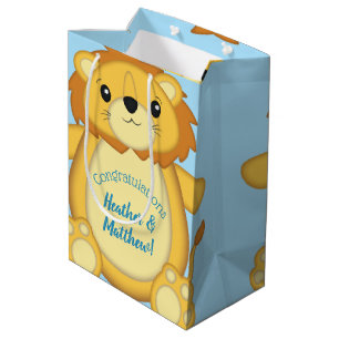 Lion Baby Shower Blue Medium Gift Bag