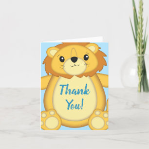 Lion Baby Shower Blue Thank You Card