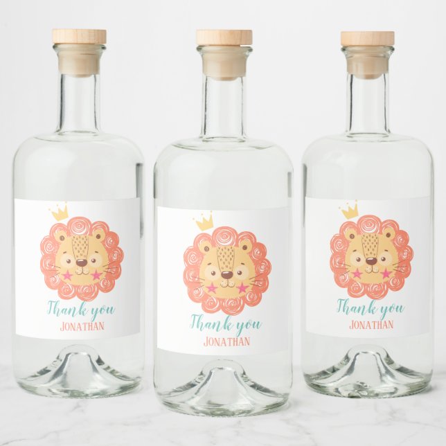 Lion baby shower classic round sticker (Bottles)