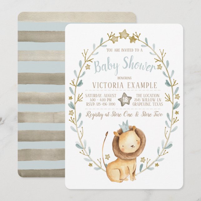 Lion Baby Shower Invitations (Front/Back)