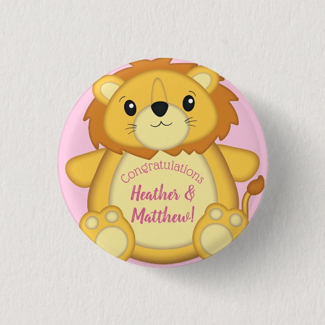 Lion Baby Shower Pink 3 Cm Round Badge (Front)