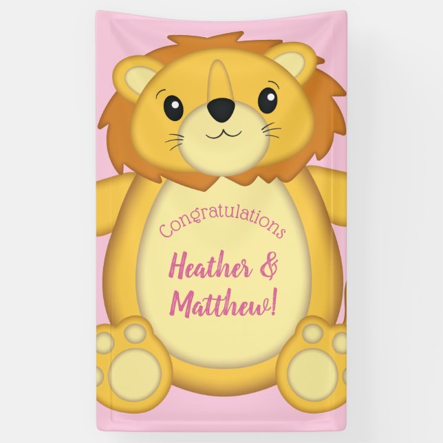 Lion Baby Shower Pink Banner (Vertical)