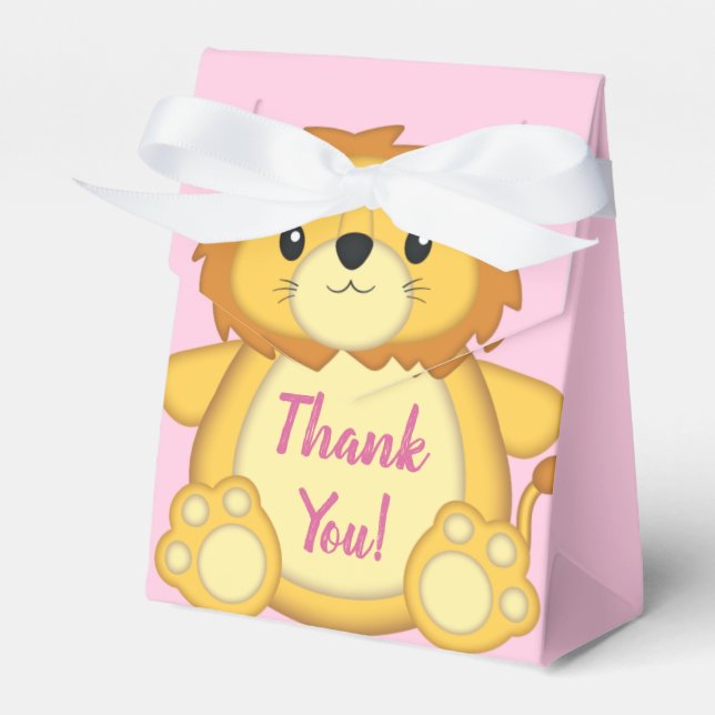 Lion Baby Shower Pink Favour Box (Front Side)