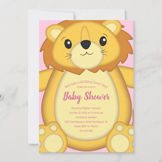 Lion Baby Shower Pink Invitation (Front)