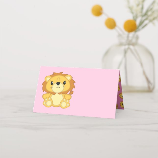 Lion Baby Shower Pink Place Card (Front)