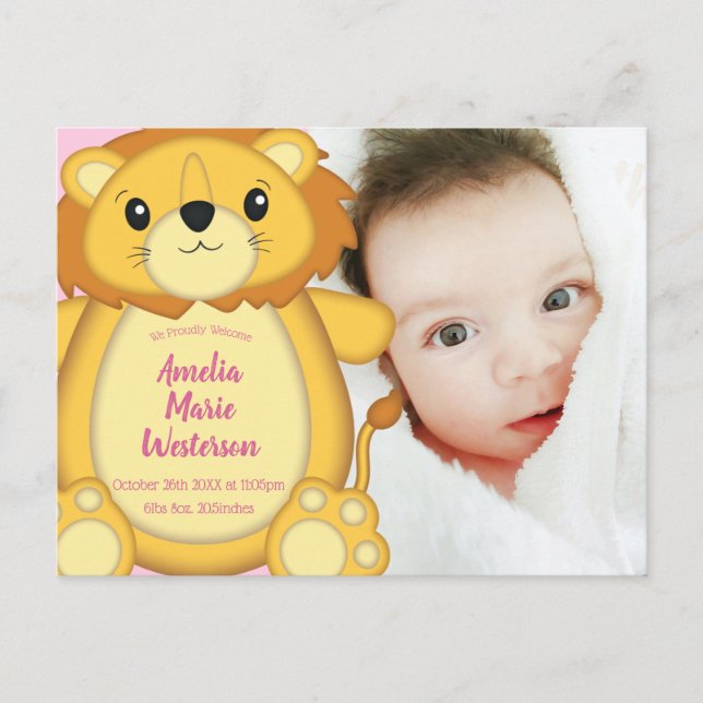 Lion Baby Shower Pink Postcard (Front)