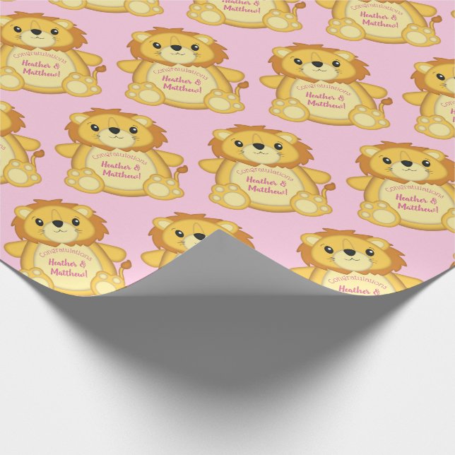 Lion Baby Shower Pink Wrapping Paper (Corner)