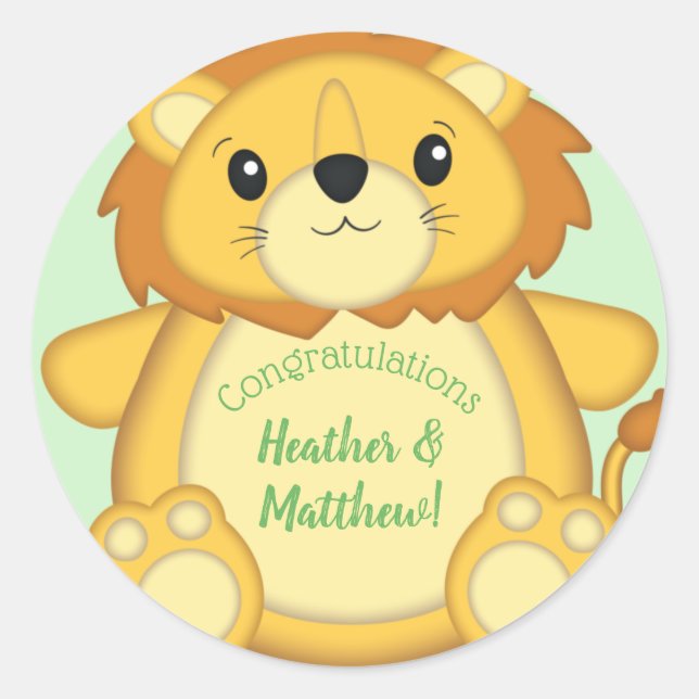 Lion Baby Shower Safari Classic Round Sticker (Front)