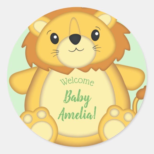 Lion Baby Shower Safari Classic Round Sticker (Front)