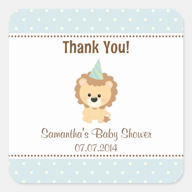 Lion Baby Shower Thank You Stickers (Blue) (Front)