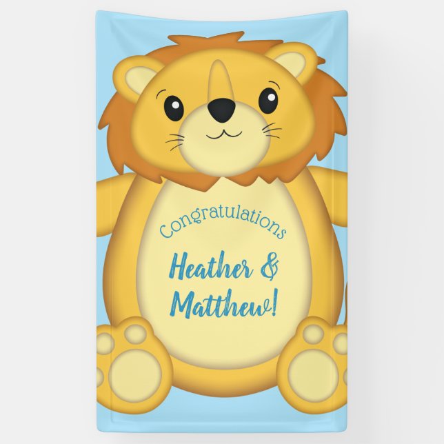 Lion Baby Shower Zoo Circus Blue Boy Banner (Vertical)