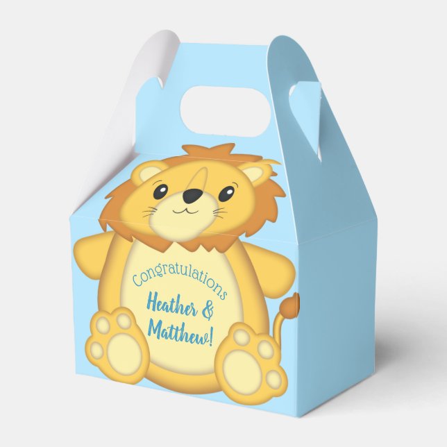 Lion Baby Shower Zoo Circus Blue Boy Favour Box (Front Side)