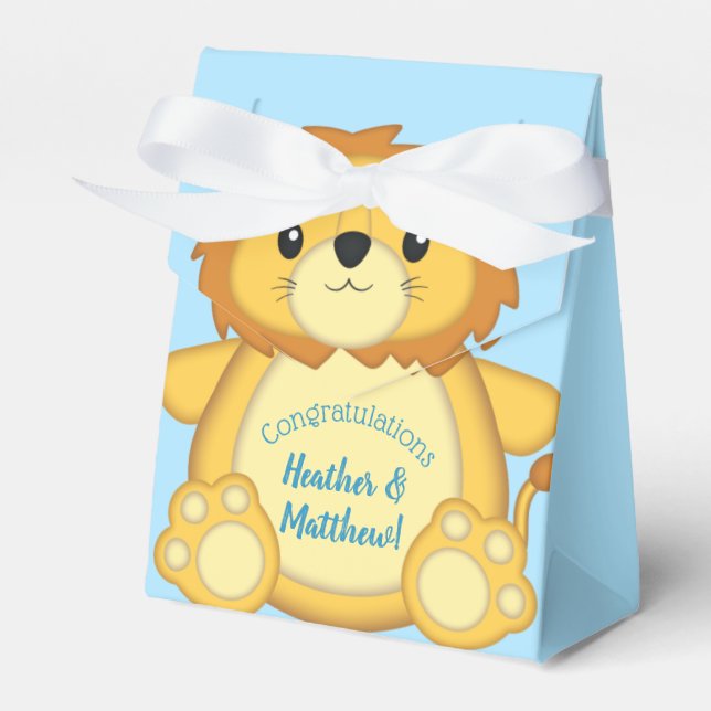 Lion Baby Shower Zoo Circus Blue Boy Favour Box (Front Side)