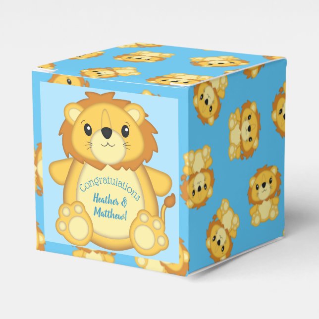Lion Baby Shower Zoo Circus Blue Boy Favour Box (Front Side)