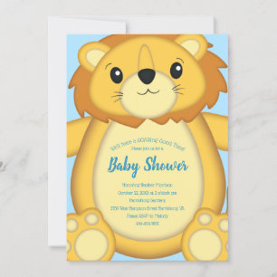 Lion Baby Shower Zoo Circus Blue Boy Invitation