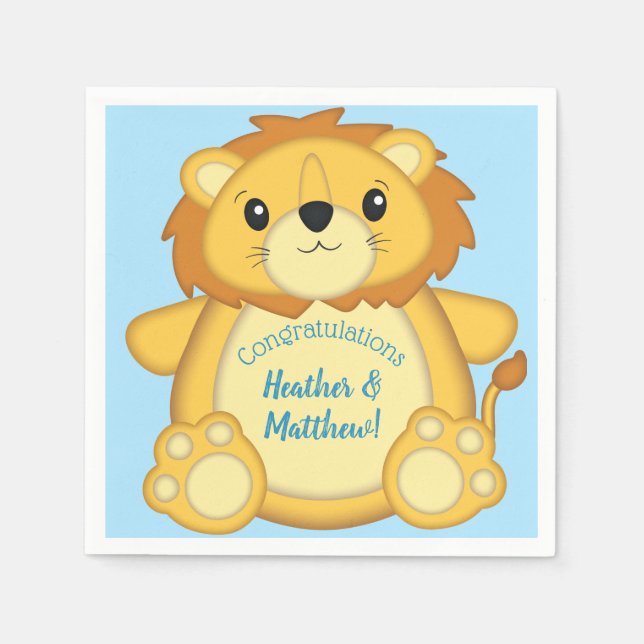 Lion Baby Shower Zoo Circus Blue Boy Napkin (Front)