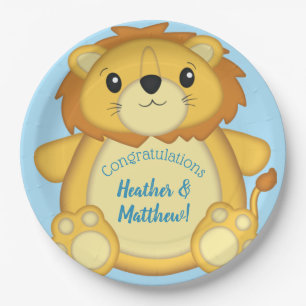 Lion Baby Shower Zoo Circus Blue Boy Paper Plate