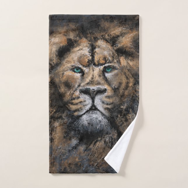 Lion Bath Towel Set Modern Painting Design (Hand Towel)