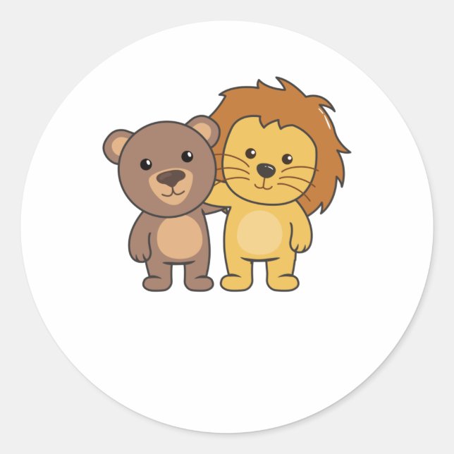 Lion Bear Zoo Cute Animals Cute Kids Classic Round Sticker (Front)