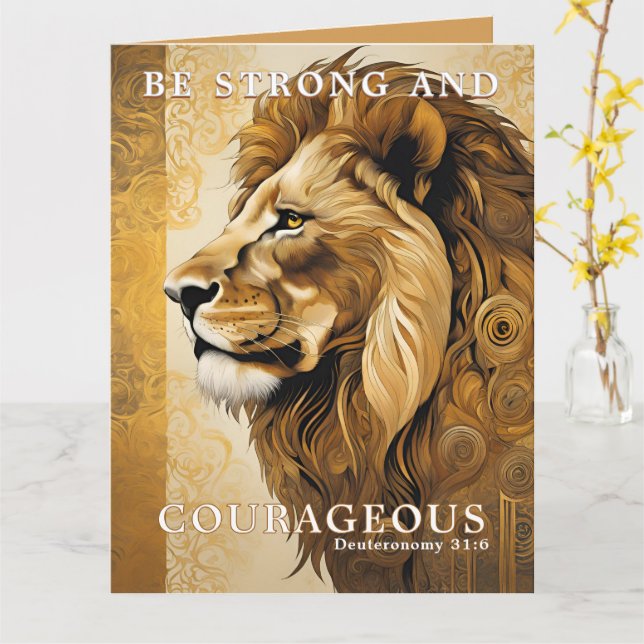 Lion Bible Quote Be Strong Get Well Soon Card (Yellow Flower)