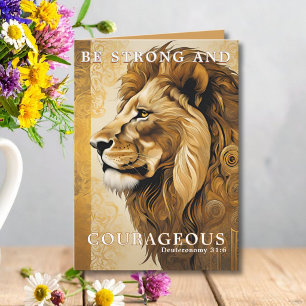 Lion Bible Quote Be Strong Graduation  Card