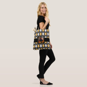 Lion Bible Verse Yellow, Black & White Argyle Tote Bag