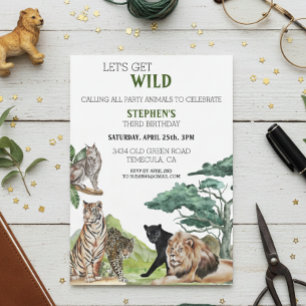 Lion Big Cats Jungle Safari Wild Birthday  Invitation