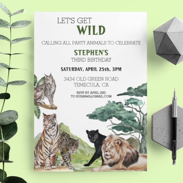 Lion Big Cats Jungle Safari Wild Birthday  Invitation (Creator Uploaded)