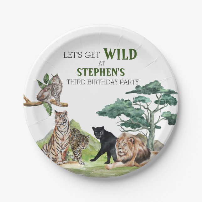 Lion Big Cats Jungle Safari Wild Birthday  Paper Plate (Front)