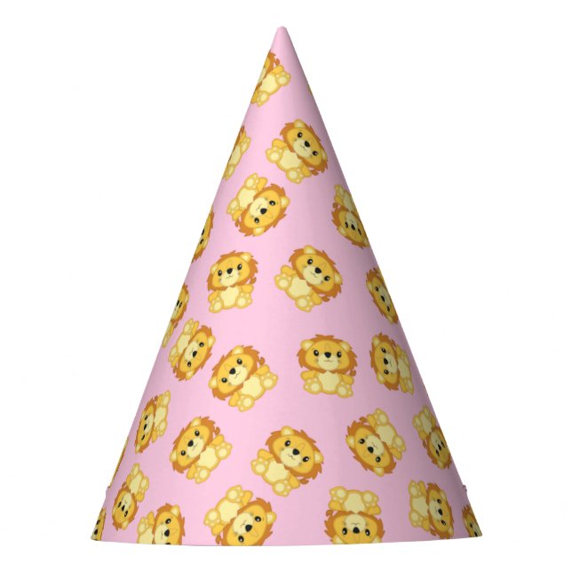 Lion Birthday Party Pink Party Hat (Front)