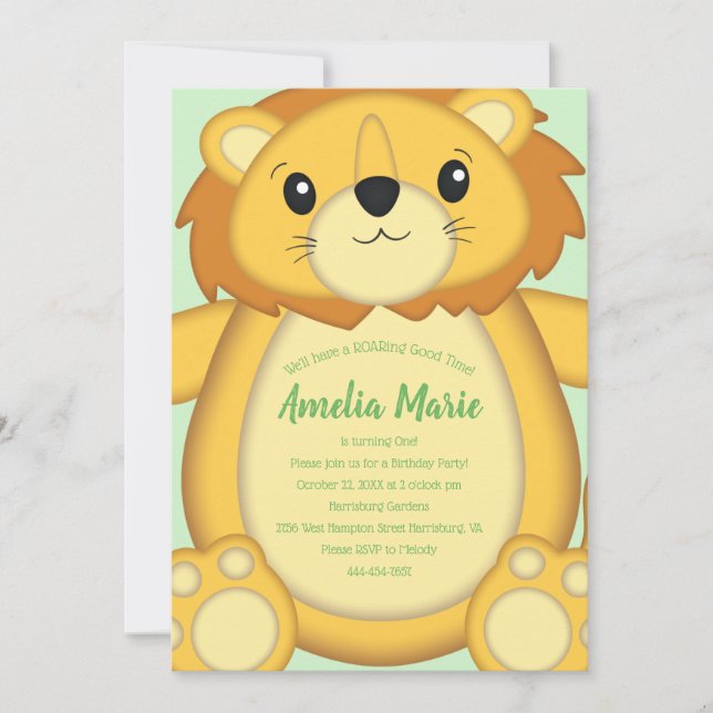Lion Birthday Party Safari Invitation (Front)