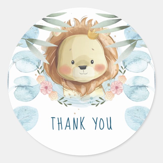 Lion Birthday Thank you Classic Round Sticker (Front)
