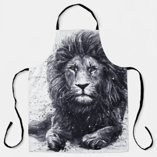 Lion black and white illustration. apron