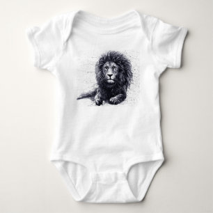 Lion black and white illustration. baby bodysuit