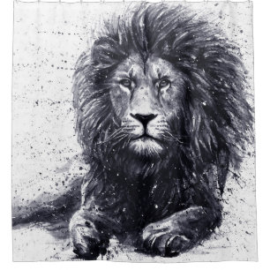 Lion black and white illustration. shower curtain