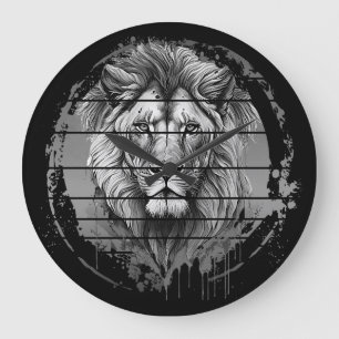 Lion Black And White Large Clock